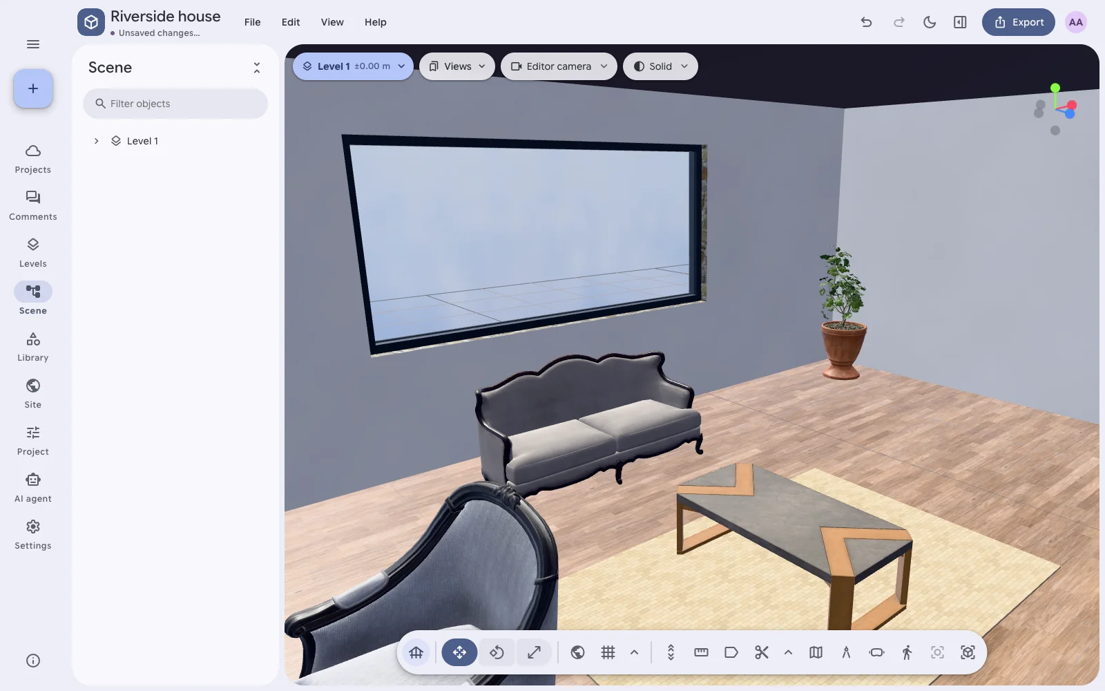 An interior with timber floors, furniture and daylight