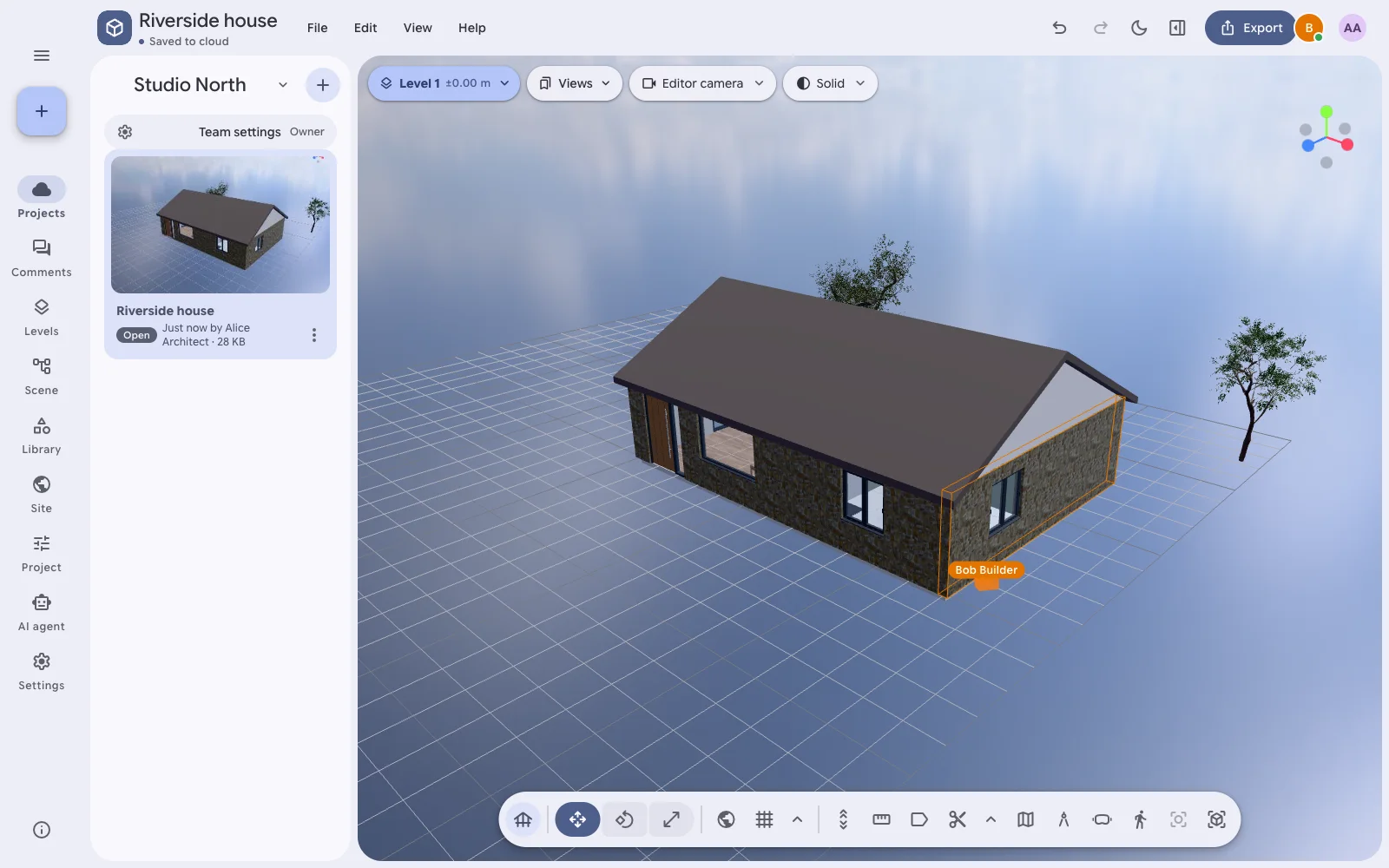 Teammates' avatars and viewpoints in a shared project